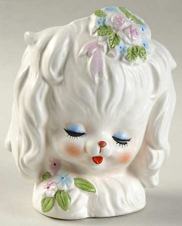 Napco Head Vases White Dog Pnk,Blu,Grn Flwr - No Box