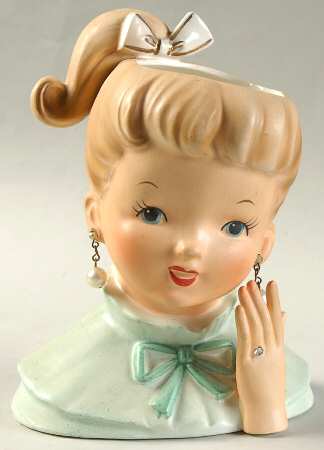 Napco Head Vases Teen Girl Grn Dress Hand Up - No Box