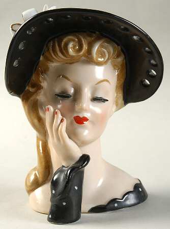 Napco Head Vases Black Cutout Hat Hand Up - No Box