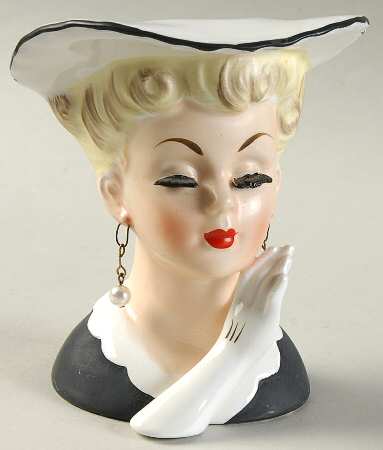 Napco Head Vases Lady Gloved Hand Up Blk & Wht - No Box