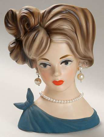 Napco Head Vases Lady Blue Tied  Dress On Shoul - No Box