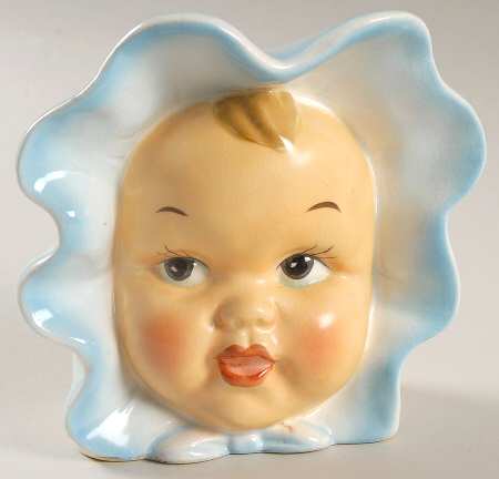 Napco Head Vases Baby Boy Blue/Wht  Ruffled Hat - No Box