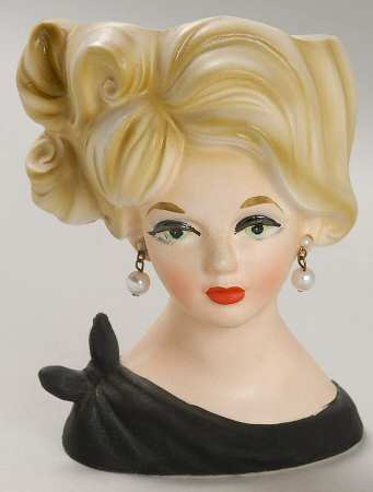 Napco Head Vases Lady Blnd Blk Drss Tie Shldr - No Box