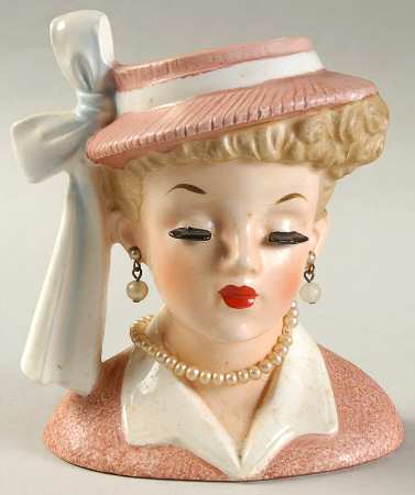 Napco Head Vases Blonde Updo Pink/ Drss/Hat - No Box