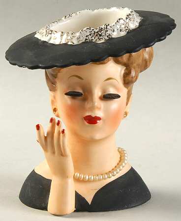Napco Head Vases Blonde Updo Blk Drss/Hat - No Box
