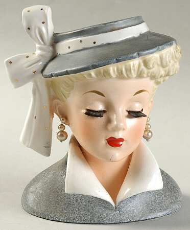 Napco Head Vases Blnd Updo Insrt Eylash Grey Dr - No Box