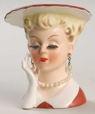 Napco Head Vases Lady Gloved Hand-Rust Hat & Dress - No Box