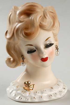 Napco Head Vases Redhead  Lady W/ Gold Flower - No Box