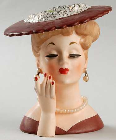 Napco Head Vases Blonde Updo Reddrss/Hat Hand - No Box