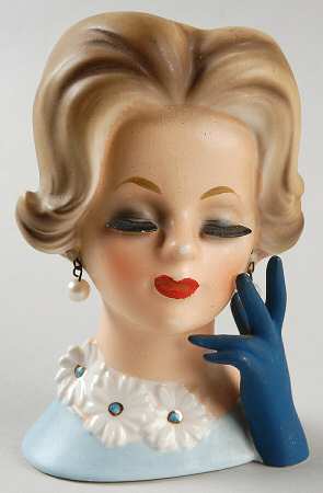 Napco Head Vases Lady Blu Glove/Flwr On Necklin - No Box