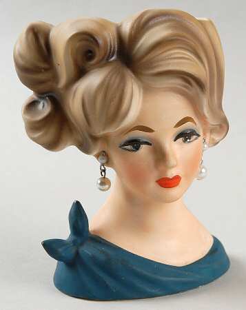 Napco Head Vases Lady Blnd Blu Dress Tie Shldr - No Box