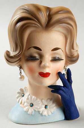 Napco Head Vases Lady Blu Glove/Flwr On Necklin - No Box 60