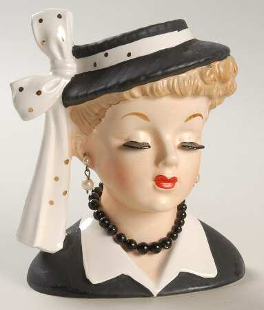 Napco Head Vases Lady Blk/Drs&Hat Black Pearls - No Box