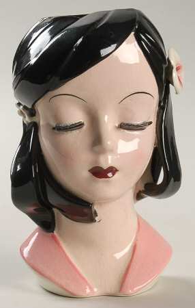 Napco Head Vases Teen Pnk Drs/Blk Hair Vwap - No Box