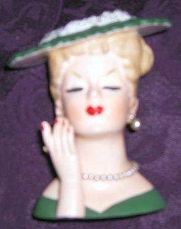 Napco Head Vases Green Hat&Dress With Hand - No Box