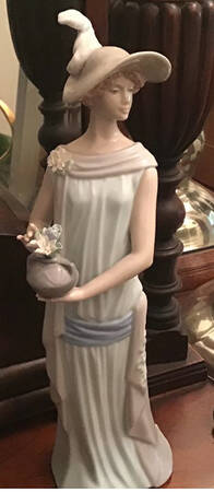 Nadal Porcelain Figurines Lady Holding Flower Vase - Boxed