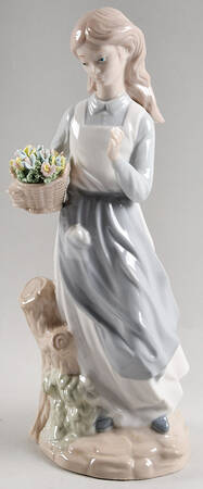 Nadal Porcelain Figurines Girl With Basket Of Flowers - Boxed