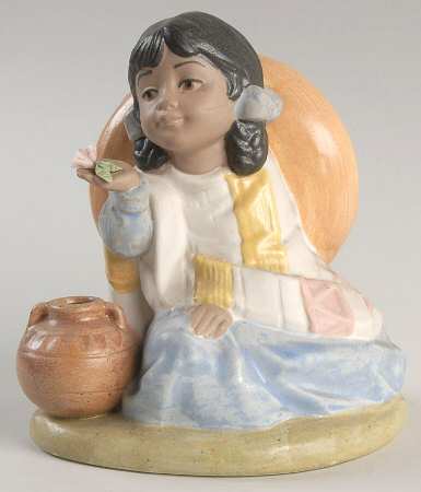 Nadal Porcelain Figurines Sitting Girl With Sombrero - Boxed