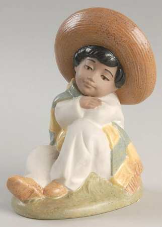 Nadal Porcelain Figurines Sitting Boy With Sombrero - Boxed
