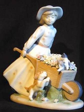 Nadal Porcelain Figurines Wheelbarrow Ride - Boxed