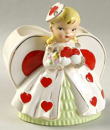 Napco Figurines and Giftware Girl W/Valentines Heart Vase - Boxed