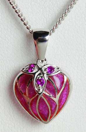 Nicole Barr Jewelry Plique A Jour Heart-Rubies - With Box