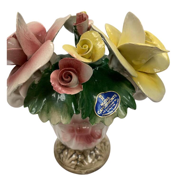 Nuova Capodimonte Giftware Pink And Yellow Rose Vase - No Box