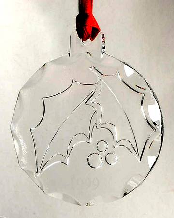 Orrefors Christmas Ornament Holly-Round - With Box