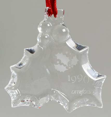Orrefors Christmas Ornament Holly Leaves & Berry - Boxed