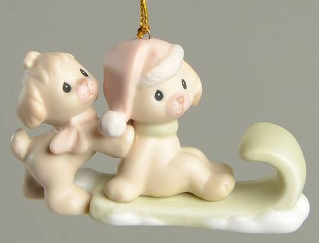 Precious Moments Ornaments Puppies On Sled - No Box