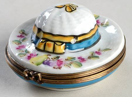 PEINT MAIN LIMOGES BOX Floral With Stripes-Pot Shape - No Box