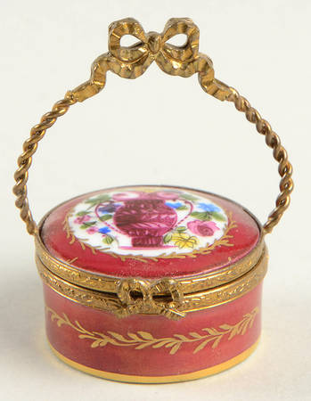 PEINT MAIN LIMOGES BOX Flower Box With Bow Handle - Nb710, No Box