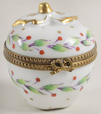 PEINT MAIN LIMOGES BOX Apple Box With Gold Leaves - Nb719, No Box