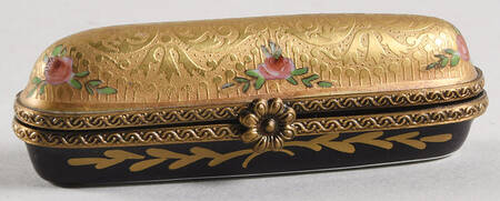 PEINT MAIN LIMOGES BOX Oblong Gold With Pink Roses - Nb736, No Box