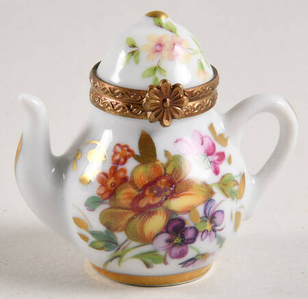 PEINT MAIN LIMOGES BOX Teapot - Yellow Flowers - Nb771, No Box