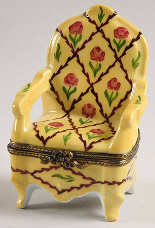 PEINT MAIN LIMOGES BOX Chair - Yellow With Roses - Nb770, No Box