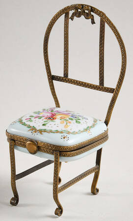 PEINT MAIN LIMOGES BOX Chair - Blue Floral - Nb769, No Box