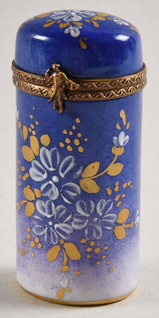 PEINT MAIN LIMOGES BOX Blue- White Gold Flowers - Nb768, No Box