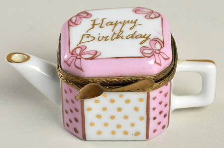 PEINT MAIN LIMOGES BOX Happy Birthday Teapot - With Box