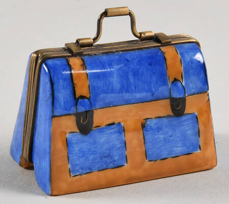 PEINT MAIN LIMOGES BOX Satchel-Blue And Brown - Nb814, No Box