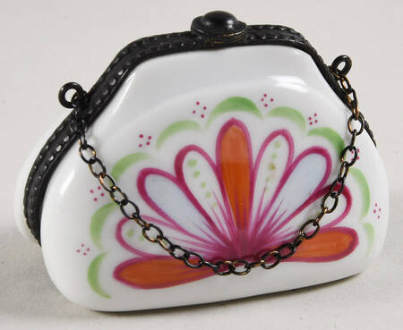 PEINT MAIN LIMOGES BOX Purse-Orange & Green Design - Nb822, No Box