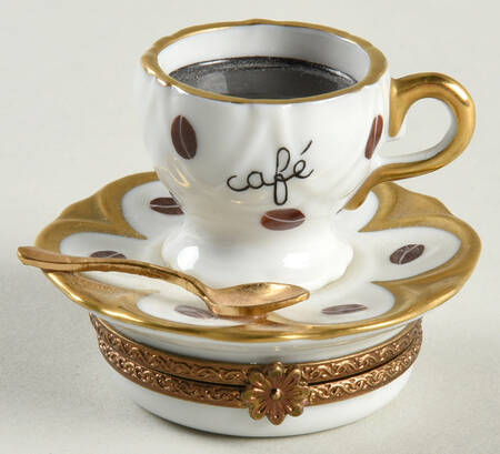 Limoges Boxes Cup And Saucer-Cafe With Coffee Beans - No Box