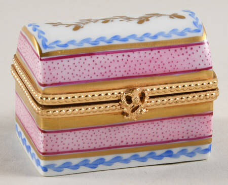 PEINT MAIN LIMOGES BOX Trunk Pink Blue Gold - Nb848, No Box