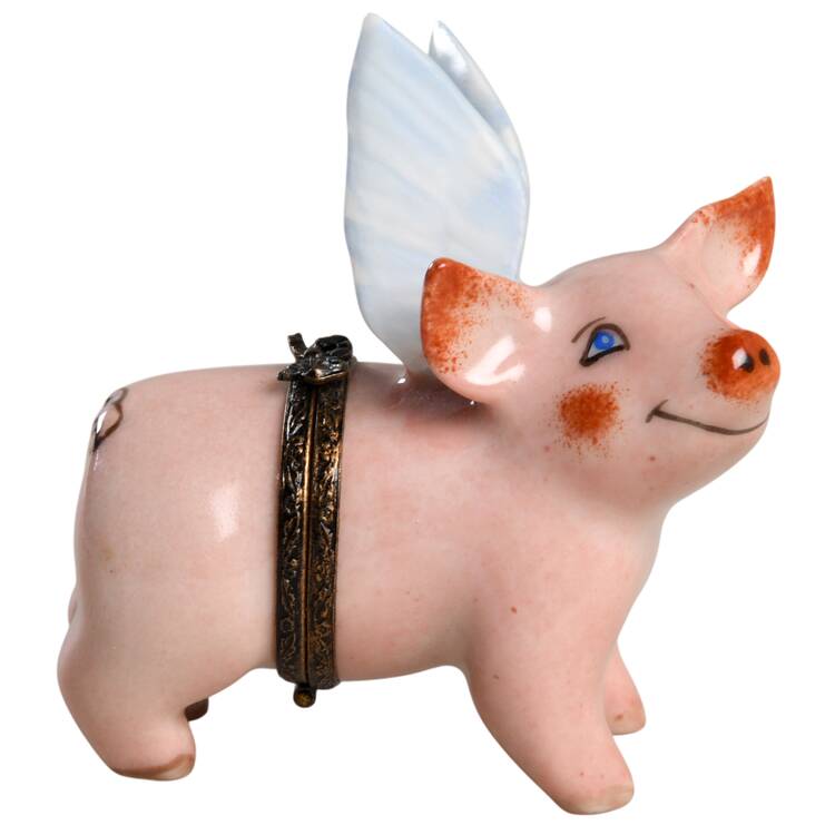 PEINT MAIN LIMOGES BOX Flying Pig - No Box Nb873