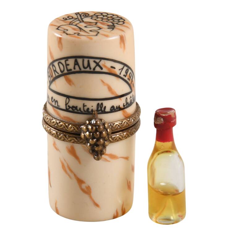 PEINT MAIN LIMOGES BOX Bordeaux Wine Cork With Bottle - No Box Nb881