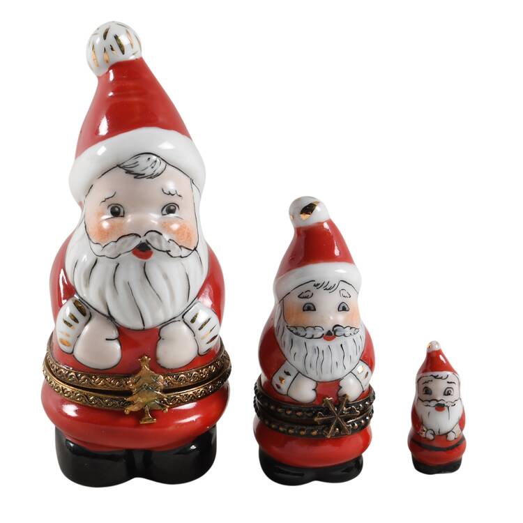 PEINT MAIN LIMOGES BOX Santa Claus Nestling-Set Of 3 - No Box