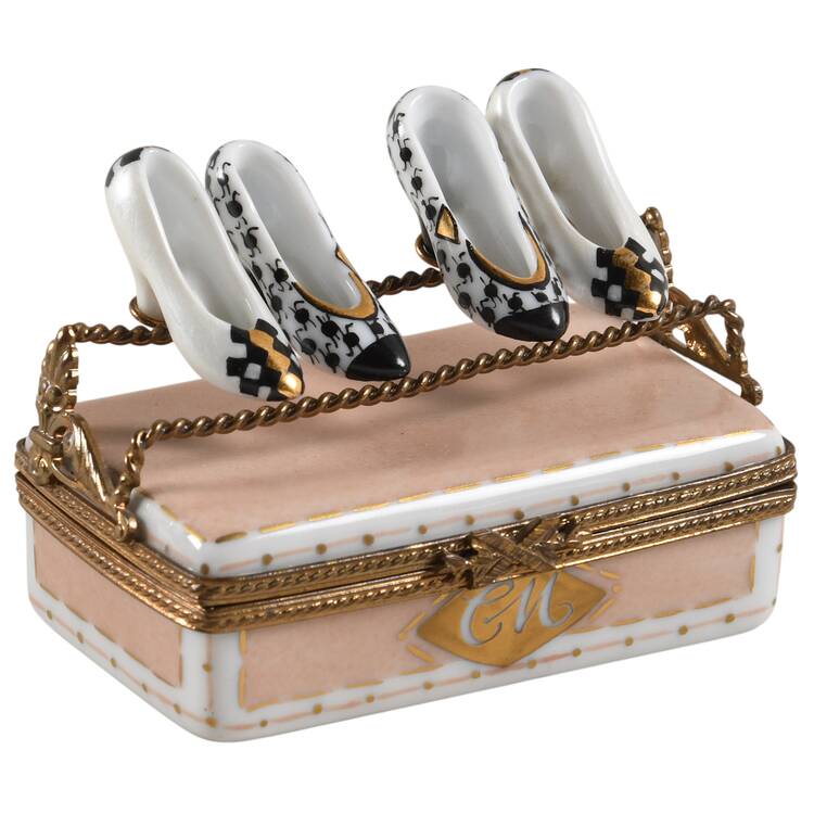 PEINT MAIN LIMOGES BOX Designer Shoe Case W/2 Pairs Of Shoes - No Box