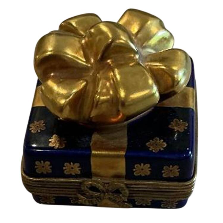 PEINT MAIN LIMOGES BOX Gift Box - Cobalt And Gold Bow - Nb899, No Box