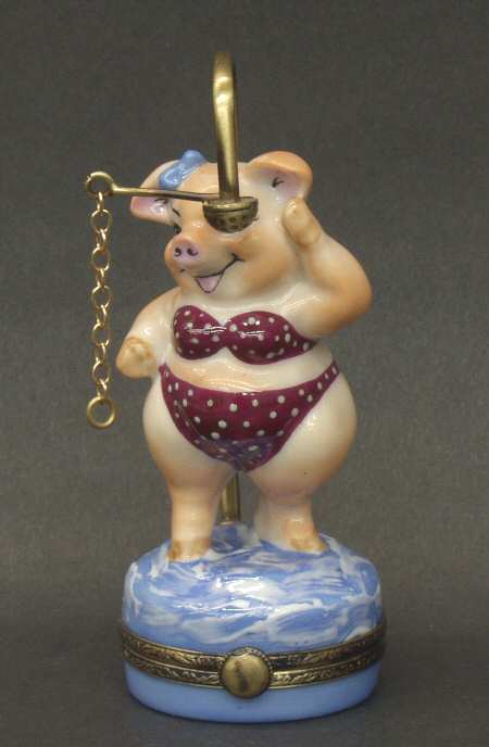 PEINT MAIN LIMOGES BOX Pig In Shower - No Box