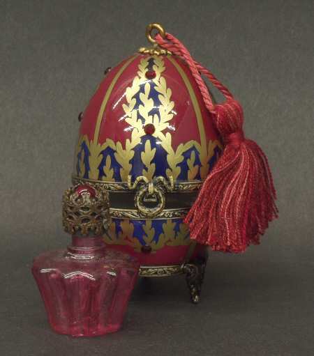 PEINT MAIN LIMOGES BOX Egg-Faberge/Crimson W/Flacon - Boxed